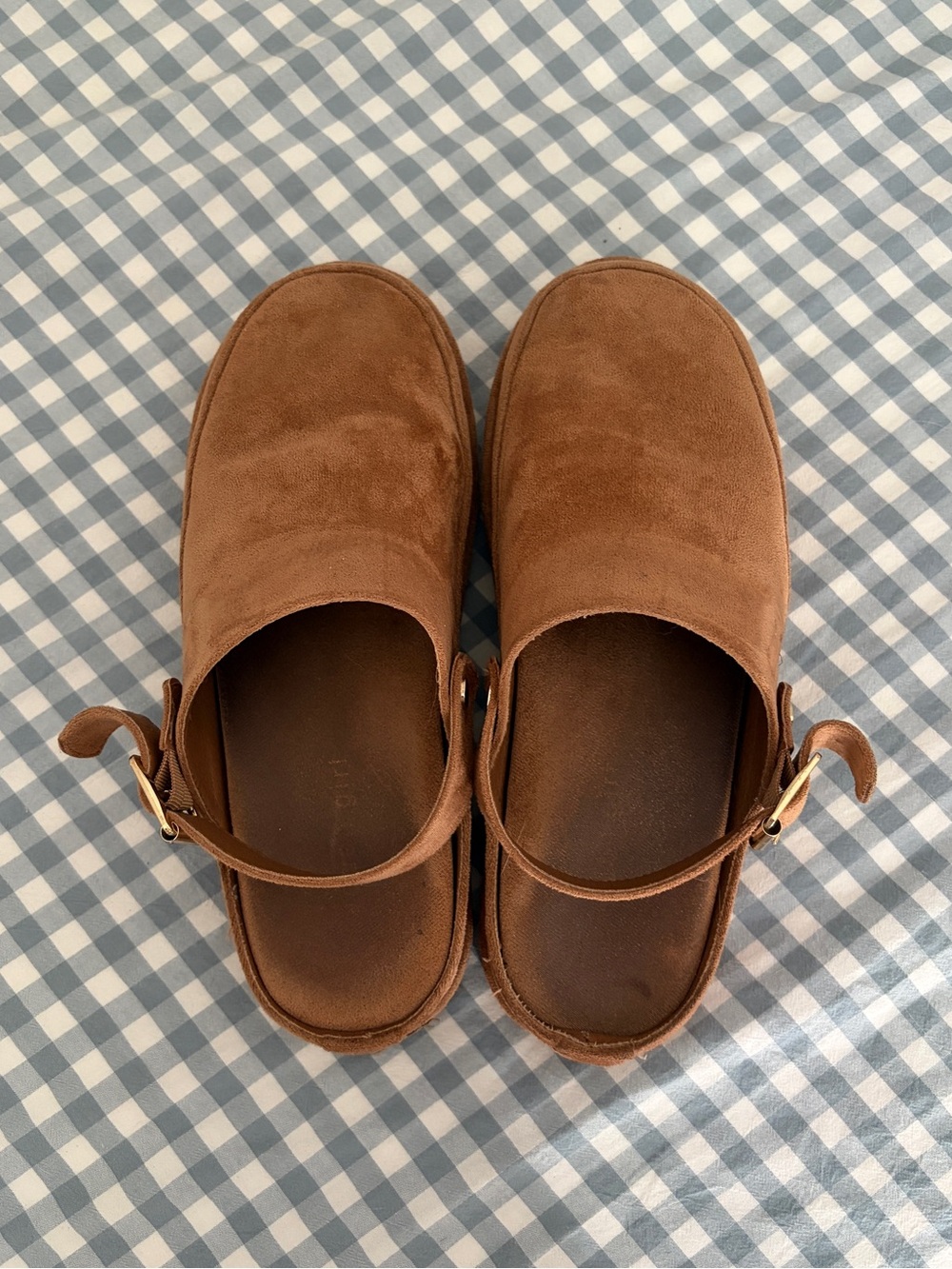 Madden Girl Brown Suede Slip-On Mules with Gold Buckle - Picture 4 of 6